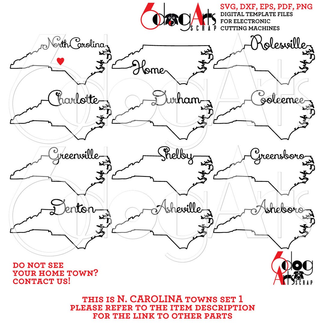 North Carolina Outline Typography Part 1 SVG DXF Digital Files ...