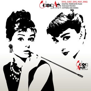 Archivos digitales de Audrey Hepburn, SVG, DXF, silueta, Cricut, vector, recortable, imprimible, descargable, vinilo, transferencia térmica, serigrafía, JB-922