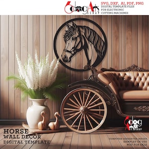 Horse Head Wall Decor SVG DXF Digital Templates Laser cnc Plasma Metal Wood Paper Cutting Vector Printable Instant Download
