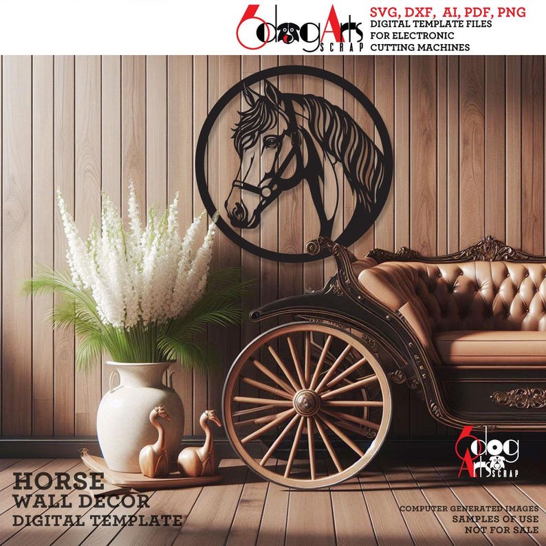 Horse Head Wall Decor SVG DXF Digital Templates Laser cnc Plasma Metal Wood Paper Cutting Vector Printable Instant Download