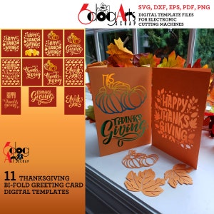 11 Modelos de cartão de abóbora de Ação de Graças 5:7 Arquivos SVG DXF digitais Silhouette Cricut GlowForge Corte a laser Download instantâneo JB-2047