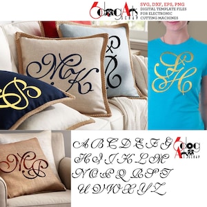 Elegante script monogramma alfabeto immagini digitali Svg Dxf Eps Png Silhouette SCAL Cricut vettoriale Scarica carta vinile taglio JB-461