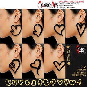 12 plantillas SVG DXF de aretes de San Valentín Descarga de archivos digitales vectoriales para joyería de madera, acrílico y metal Láser Cricut Plasma Cutting JB-1925