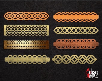 8 Cuff Bracelet Leather Jewelry Templates Vector Digital SVG DXF Files Cuttable Download Laser Cutting Cricut Maker JB-1042