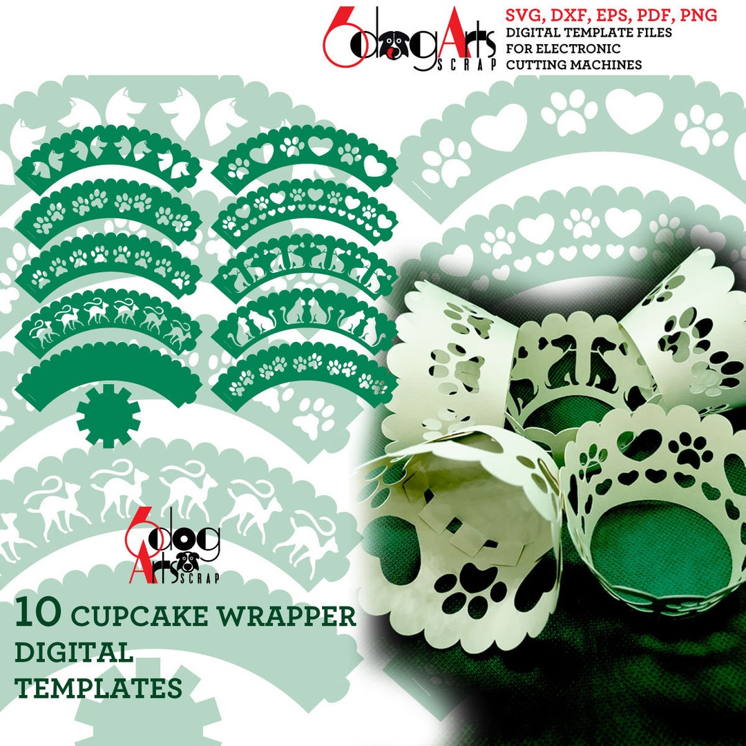 10 Dog Cat Pet Cupcake Wrapper Templates SVG DXF Vector Digital Files ...