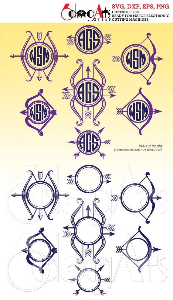 Download Archery Bow Arrow Monogram Frames Digital Cut Files Svg Dxf Etsy