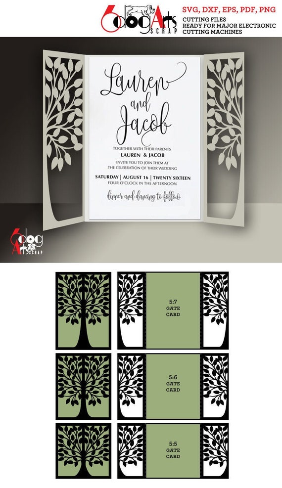 Download 3 Tree Wedding Invitation Tri Fold Gate Card Templates Digital Etsy
