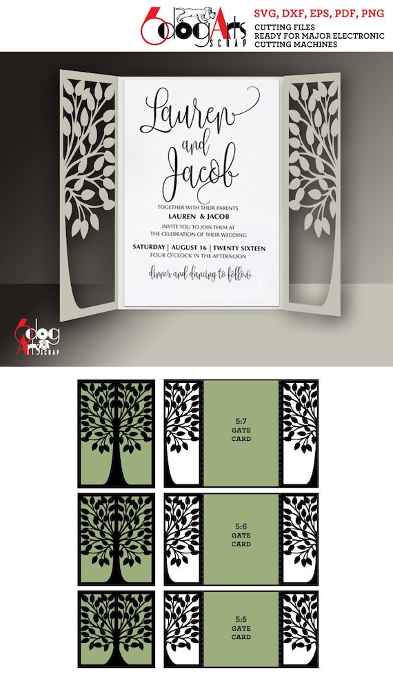 Download 3 Tree Wedding Invitation Tri Fold Gate Card Templates Digital Etsy