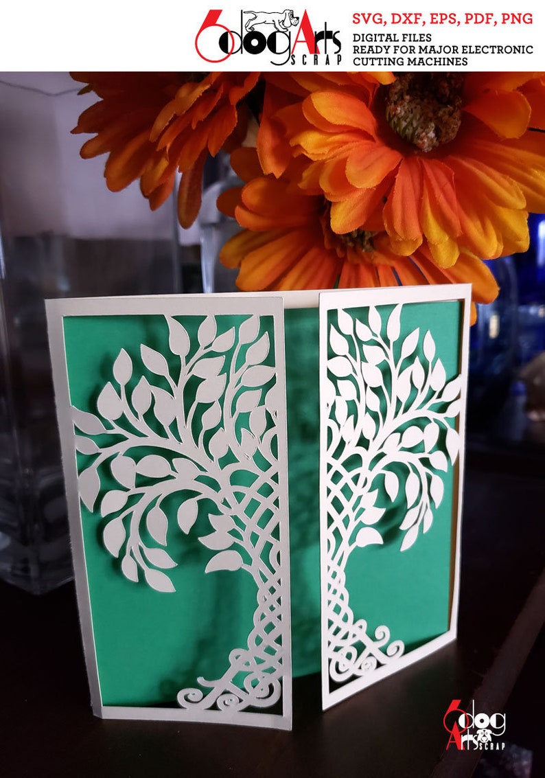 2 Celtic Tree Gate-fold Bi-fold Card Templates Digital Cut SVG DXF Files Wedding Invitation Laser Cutting Download Silhouette Cricut JB-1714 image 6