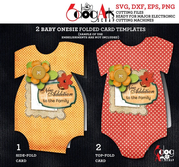 2 Baby Onesie Folded Card Templates Digital Cut SVG DXF Files Etsy
