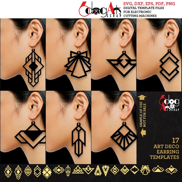 17 Art Deco Great Gatsby Earring Pendant Templates Vector Digital SVG DXF Files Instant Download Laser GlowForge Cutting Cricut JB-2045