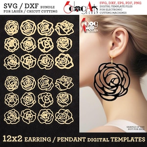 Pack de modèles SVG et DXF pour boucles d'oreilles : fichiers numériques à télécharger pour découpe laser, GlowForge et Cricut (JB-1099)