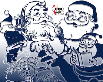 26 Retro Christmas Santa Digital Files SVG DXF Vector Cuttable Printable Download Vinyl Iron On Heat Transfer Silhouette Cricut JB-932