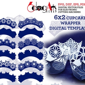 6x2 Snowflake Cupcake Wrapper Digital Templates SVG DXF Vector Files ...