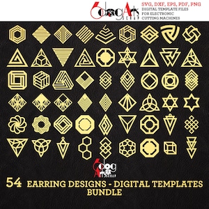 BUNDLE 54 Geometric Wood / Acrylic / Leather Jewelry Earring / Pendant Templates Vector Digital SVG dxf Files Download Laser Cutting JB-1671