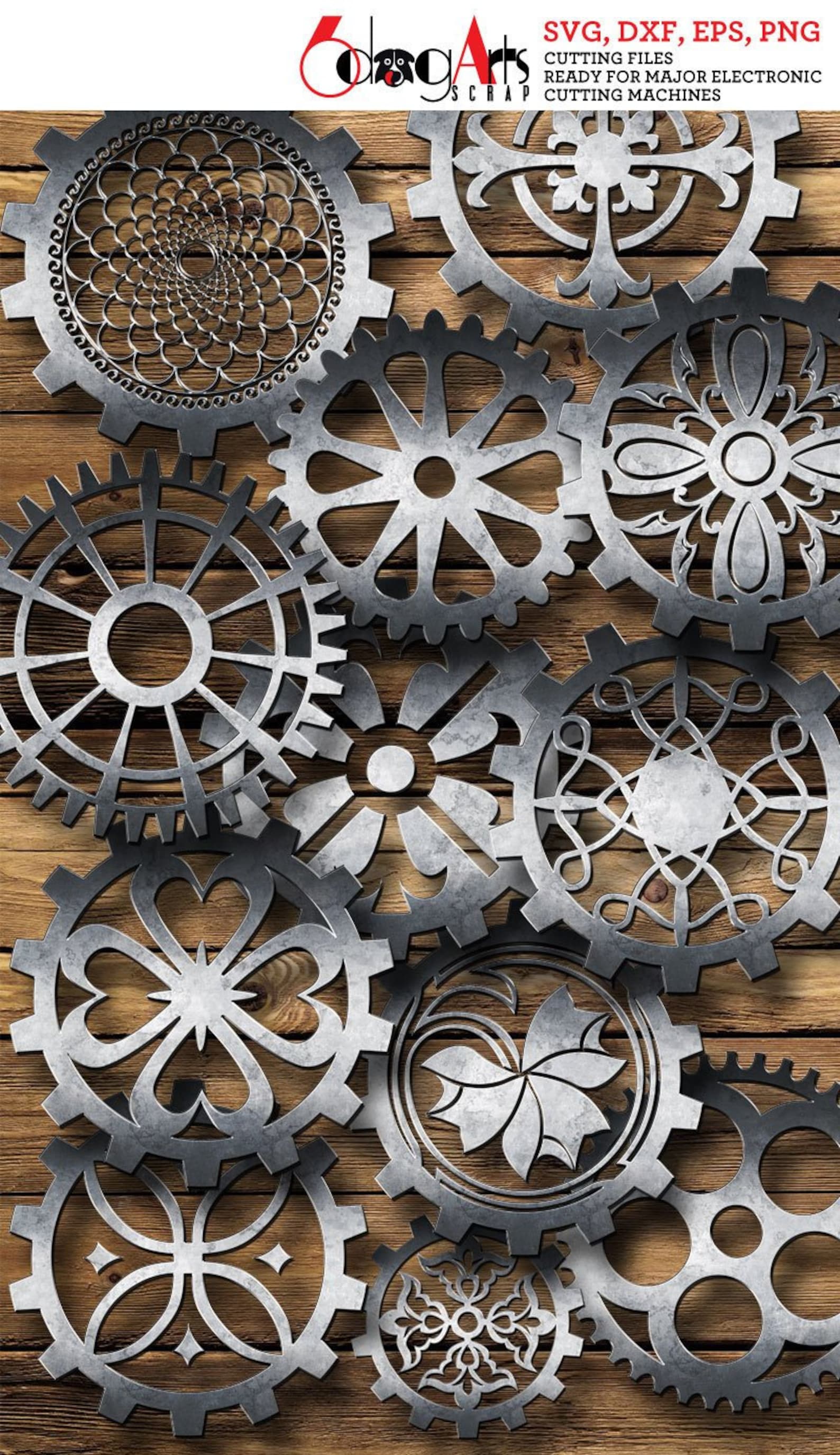 30 Steampunk Cogs and Gears Vector Digital Files SVG DXF Cuttable ...