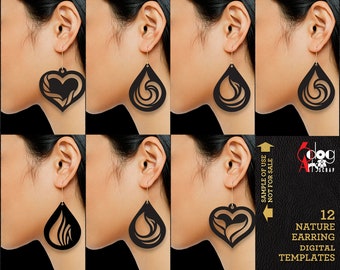 12 Nature Teardrop Heart Earring Pendant Digital Templates SVG DXF Vector Files Laser GlowForge Cricut Cutting Instant Download JB-2025