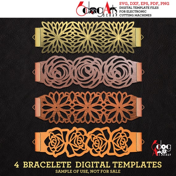 4 Floral Cuff Bracelet Leather Jewelry Cutting Templates Vector Digital SVG  DXF Files Download Laser Cutting Cricut Maker JB-1480