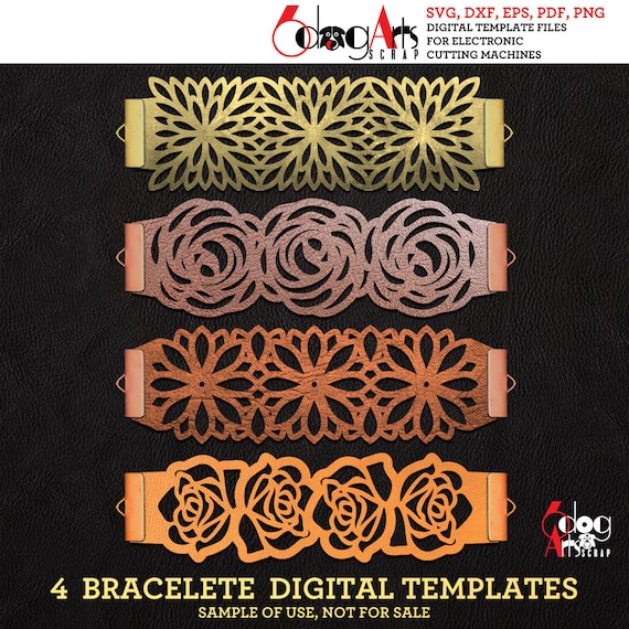 Floral Cuff Bracelet Leather Jewelry Cutting Templates Vector