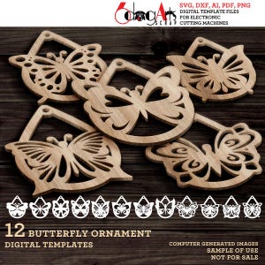 12 vlinderoorbel hanger ornament digitale sjablonen SVG DXF vectorbestanden Laser GlowForge Cricut snijden Instant Download JB-2077