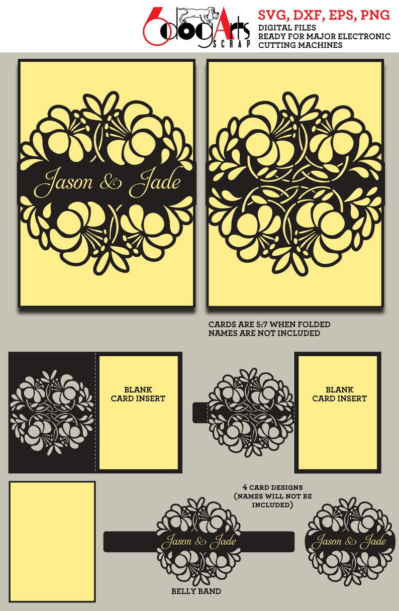 Download 4 Floral Lace Card Templates Digital Cut Svg Dxf Files Wedding Etsy