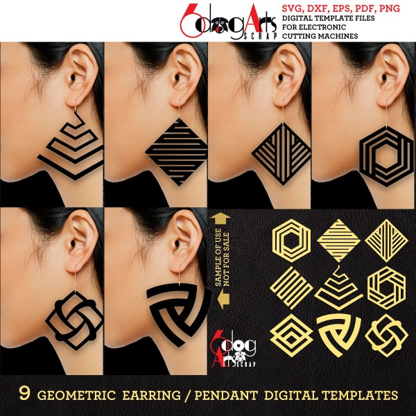 9(x2) Wood / Acrylic / Metal Geometric Earring / Pendant Templates Vector Digital SVG DXF Jewelry Files Download Laser Cutting JB-1119