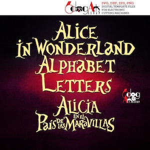 Alice no País das Maravilhas Alfabeto SVG DXF Imagens Vetoriais Monograma Arquivos Cortáveis Vinil Ferro Sobre Calor Transferência Silhueta Cricut JB-504