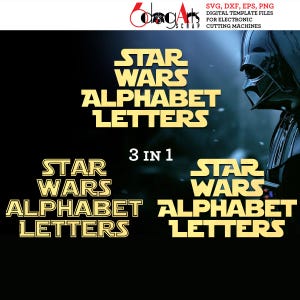 3 jeux de lettres de l'alphabet Star Wars numériques Images vectorielles fichiers DXF SVG Silhouette Cricut téléchargement vinyle découpe sérigraphie JB-1301
