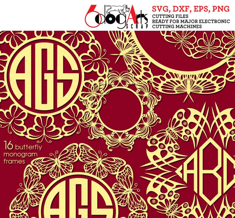 Download Butterfly Monogram Frames Digital Cut Files SVG DXF Vector ...