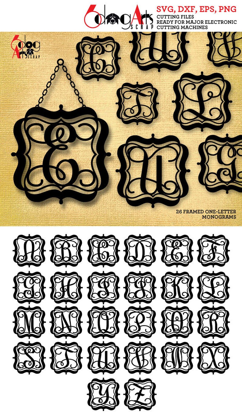 Download Framed Monogram Alphabet Vine Letters SVG DXF Vector ...