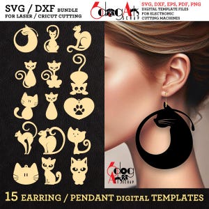 SVG / DXF Bundle Cat Earrings Digital Template Files Download for Laser GlowForge Cricut Cutting JB-1644