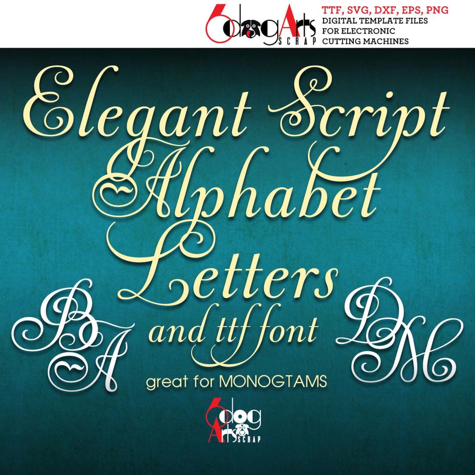 Elegant Script TTF Font & SVG Alphabet Letters Digital Printable ...