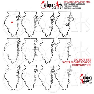 Illinois overzicht typografie SVG DXF-bestanden silhouet Cricut afdrukbare digitale download snijden gravure afdrukken JB-1646n