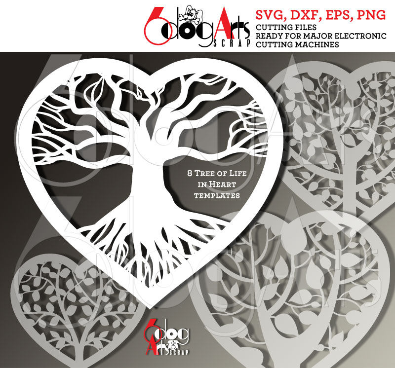 Download 8 Tree Heart Card Templates Digital Cut SVG DXF Files ...