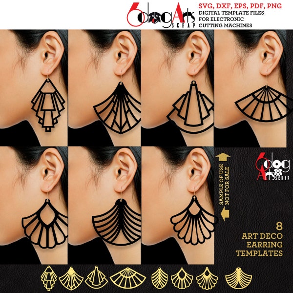 8 Art Deco Great Gatsby Earring SVG DXF Templates Wood Acrylic Vector Digital Files Download Laser Cricut GlowForge Cutting JB-1921