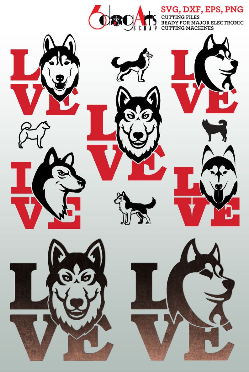 Download Husky Love Vector Digital Cut Files SVG DXF Dog Silhouette ...