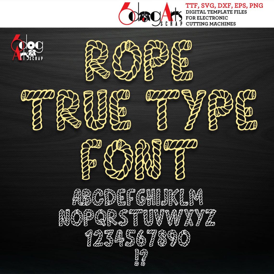 Rope TTF Font & SVG Alphabet Letters Printable Cuttable Digital ...