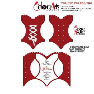 Plantilla de tarjeta de invitación de despedida de soltera con corsé y lencería Archivos vectoriales DXF y SVG digitales Descarga de silueta láser Cricut troquelado JB-1648