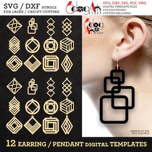 SVG / DXF-mall för örhängen, digitala filer, nedladdning för laserskärning, GlowForge, Cricut, JB-1111