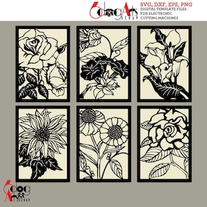 6 BiFold Floral Lace Kartenvorlagen Digital Schnitt SVG DXF-Dateien Hochzeitseinladung Briefpapier Laser Cuttable Download Silhouette Cricut JB-869