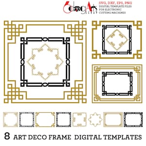 8 つのアールデコ フレーム ベクター デジタル ファイル SVG Dxf Eps PNG シルエット SCAL Cricut 印刷可能ダウンロード DIY 紙ビニール カッティング JB-713