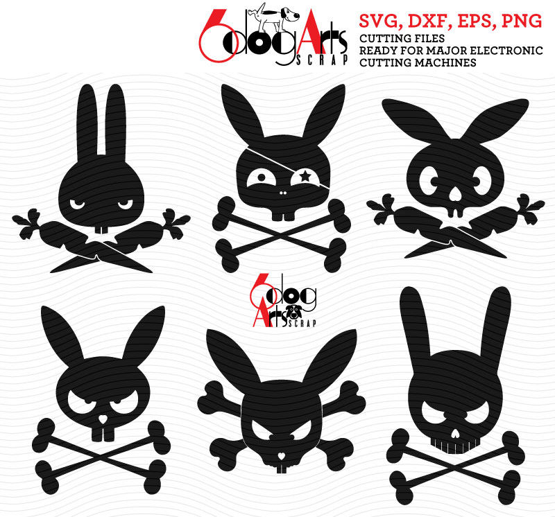 6 Rabbit Bunny Skulls Vector Digital Files SVG DXF Cuttable - Etsy ...