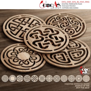 12 Celtic Knot Coaster Grill Trivet Home Decor Templates Vector Digital SVG DXF Files Download Laser Cutting Cricut Maker JB-1675