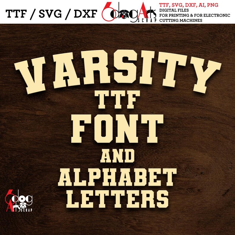 Varsity College TTF Font & SVG Alphabet Letters for Printing, Laser ...