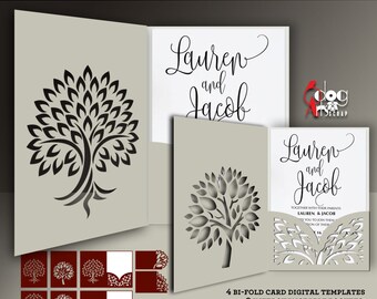 4 Tree Card w/ Pocket, 2 RSVP Card Templates Digital SVG dxf Wedding Invitation Instant Download Laser Silhouette Cricut Cutting JB-1498