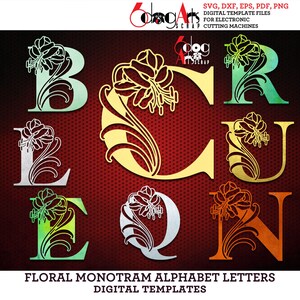 Fleurs de lys de A à Z monogramme lettres de l'alphabet SVG DXF Images numériques vinyle métal papier découpé Silhouette Cricut cnc Laser Download JB1902