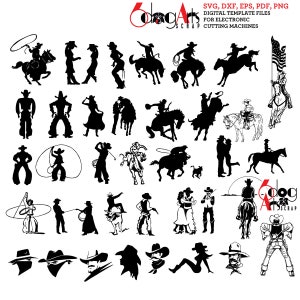 38 Cowboy, Cowgirl Clip Arts Digital Vector Files Svg Dxf Silhouette Cricut Vector Printable Download Vinyl Cutting JB-707