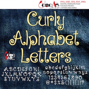 Lettres de l'Alphabet bouclés SVG DXF Images vectorielles monogramme imprimable fichiers découpe vinyle fer sur presse à chaud transfert Silhouette Cricut JB-795