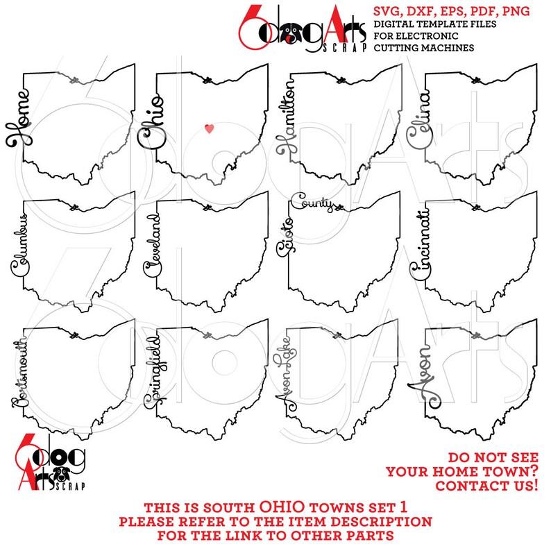 Ohio Outline Typography Part 1 SVG DXF Digital Files Silhouette Cricut ...
