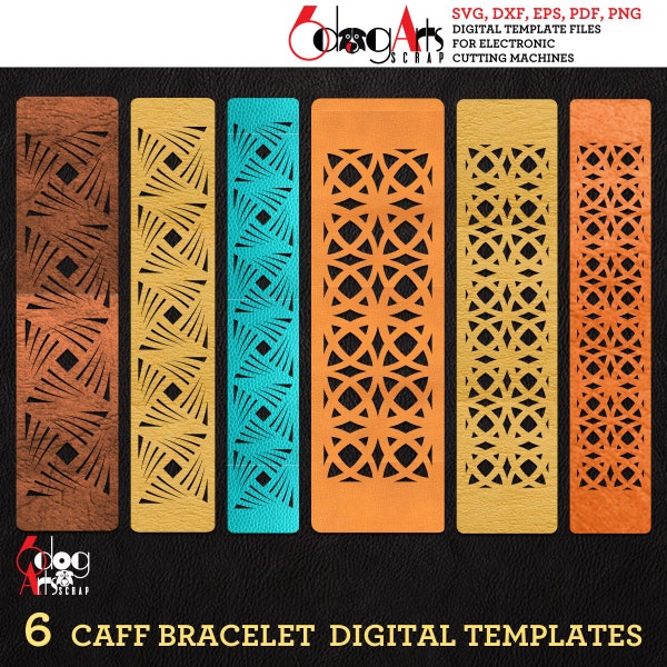 6 Patterned Cuff Bracelet Glow Forge Laser Cutting Cricut Maker Leather Jewelry Templates Vector Digital SVG DXF Files Download JB-2013